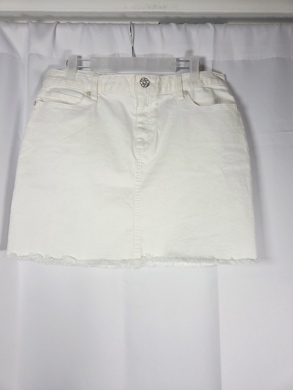 Lilly Pulitzer White Denim Jean Mini Skirt Raw Hem Size 8